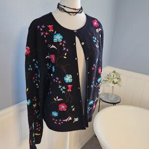 Vintage Floral Embrodery Sweater Wool